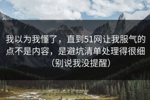 我以为我懂了，直到51网让我服气的点不是内容，是避坑清单处理得很细（别说我没提醒）