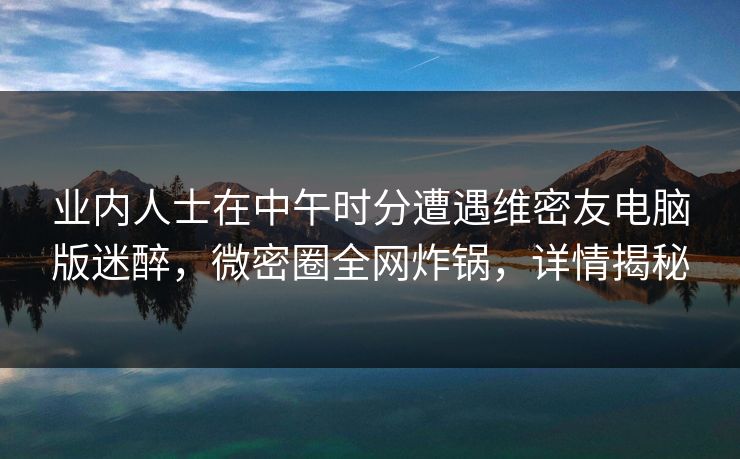 业内人士在中午时分遭遇维密友电脑版迷醉,微密圈全网炸锅,详情揭秘 业内人士在中午时分遭遇维密友电脑版迷醉,微密圈全网炸锅,详情揭秘