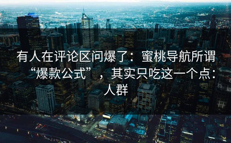有人在评论区问爆了：蜜桃导航所谓“爆款公式”，其实只吃这一个点：人群