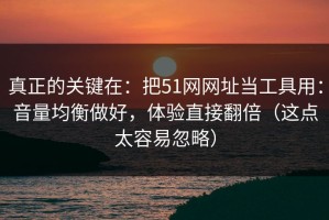 真正的关键在：把51网网址当工具用：音量均衡做好，体验直接翻倍（这点太容易忽略）