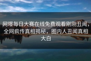 网曝每日大赛在线免费观看刚刚丑闻，全网疯传真相揭秘，圈内人丑闻真相大白