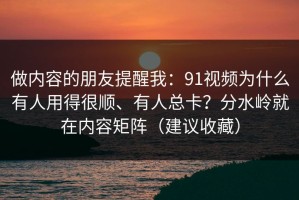 做内容的朋友提醒我：91视频为什么有人用得很顺、有人总卡？分水岭就在内容矩阵（建议收藏）